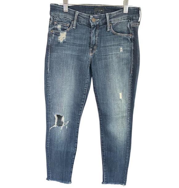 MOTHER Denim - MOTHER The Looker Ankle Fray Alley Cat Distressed Stretch Jeans Womens 28 USA